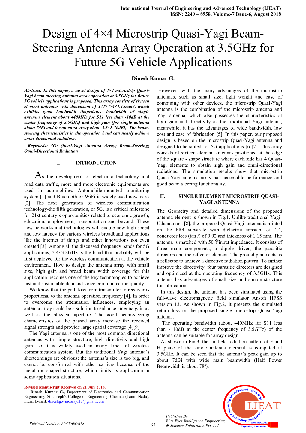 Design of 4×4 Microstrip Quasi-Yagi Beam- Steering Antenna Array Operation at 3.5Ghz for Future 5G Vehicle Applications