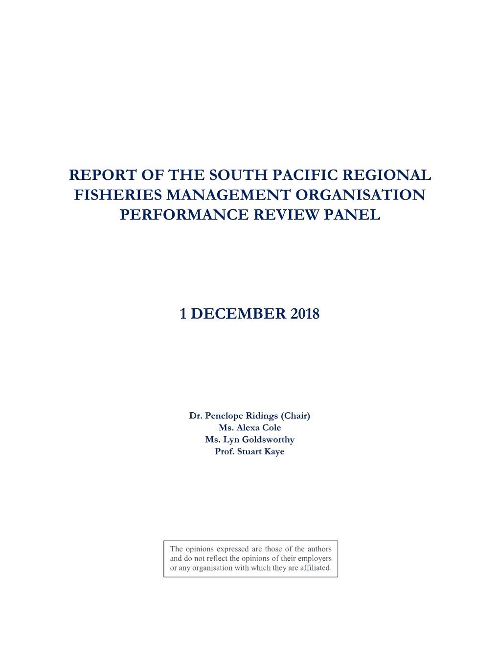 Report of the SPRFMO Performance Review Panel I