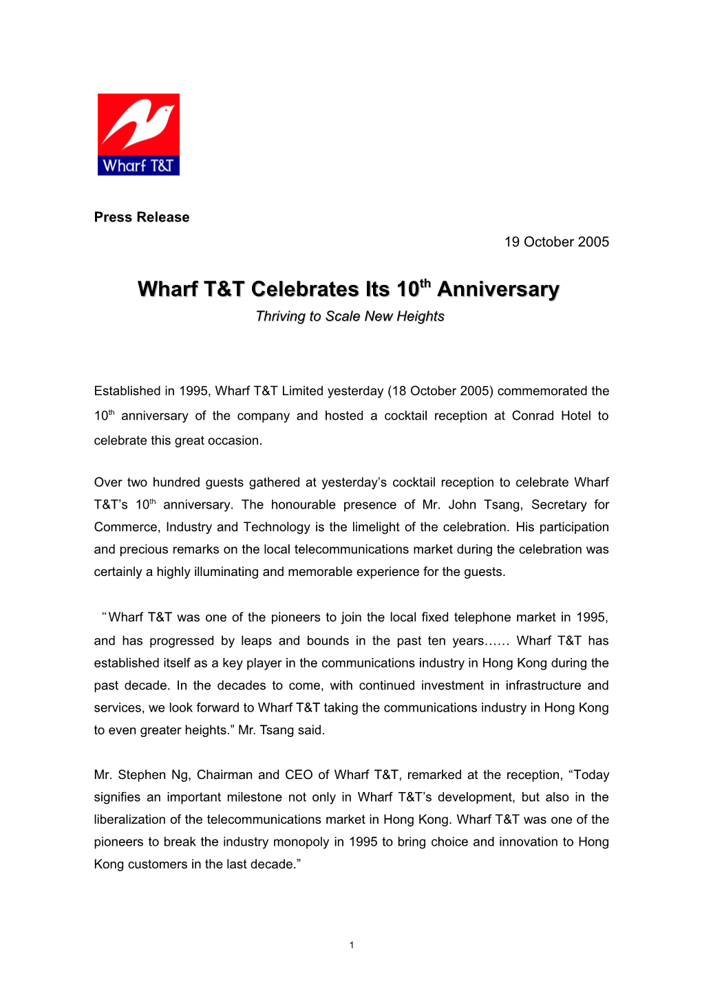 Wharf T&T Celebrates Its 10Th Anniversary