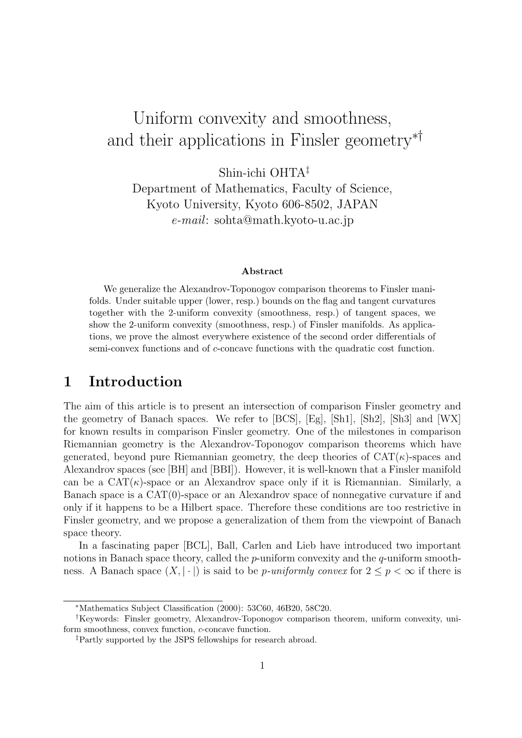 Uniform Convexity and Smoothness, and Their Applications in Finsler Geometry∗†