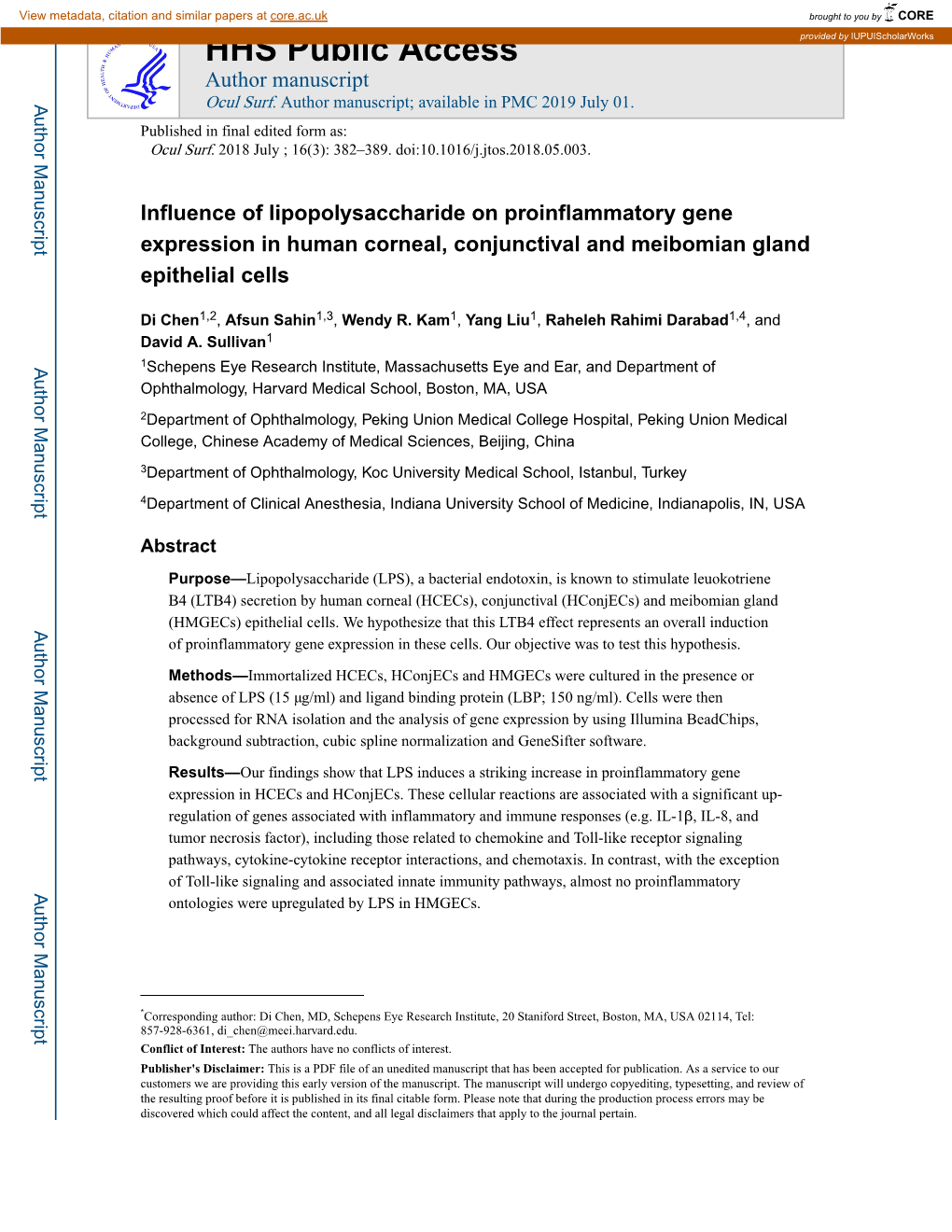 Influence of Lipopolysaccharide on Proinflammatory Gene Expression in Human Corneal, Conjunctival and Meibomian Gland Epithelial Cells