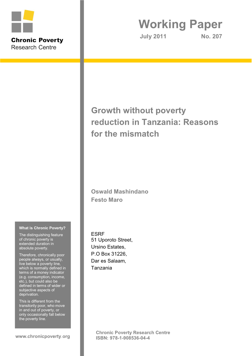 Growth Without Poverty Reduction in Tanzania: Reasons for the Mismatch