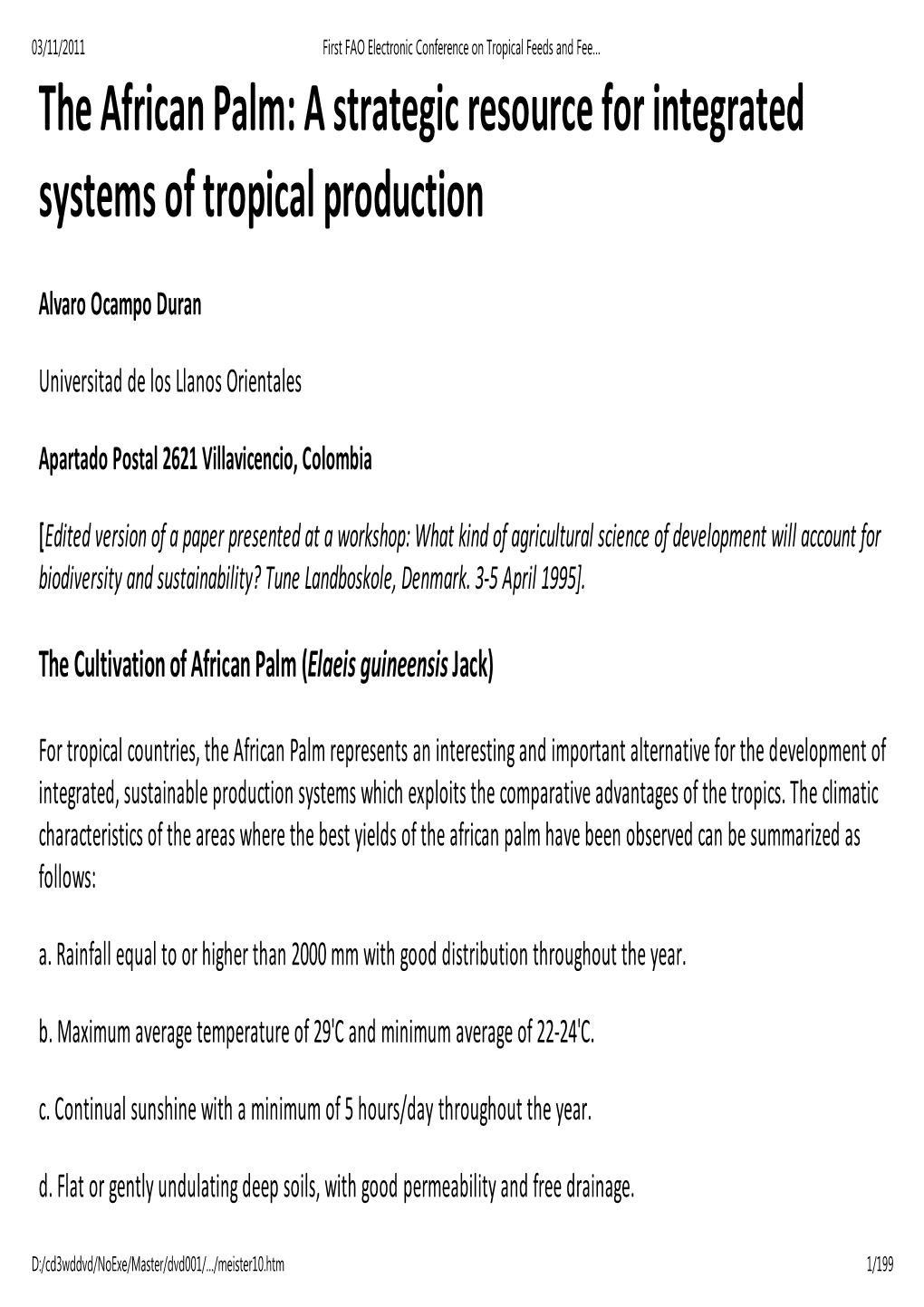 The African Palm: a Strategic Resource for Integrated Systems of Tropical Production