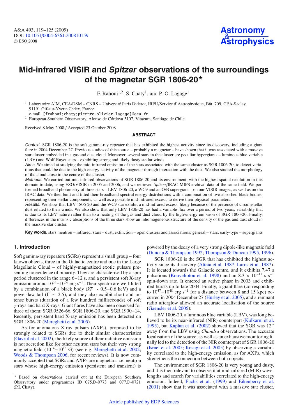 Mid-Infrared VISIR and Spitzer Observations of the Surroundings of the Magnetar SGR 1806-20