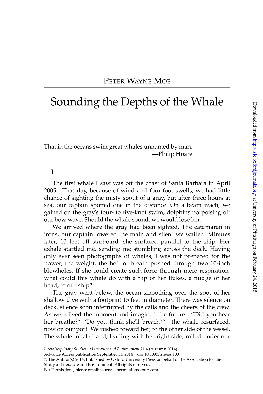 Sounding the Depths of the Whale Downloaded from That in the Oceans Swim Great Whales Unnamed by Man