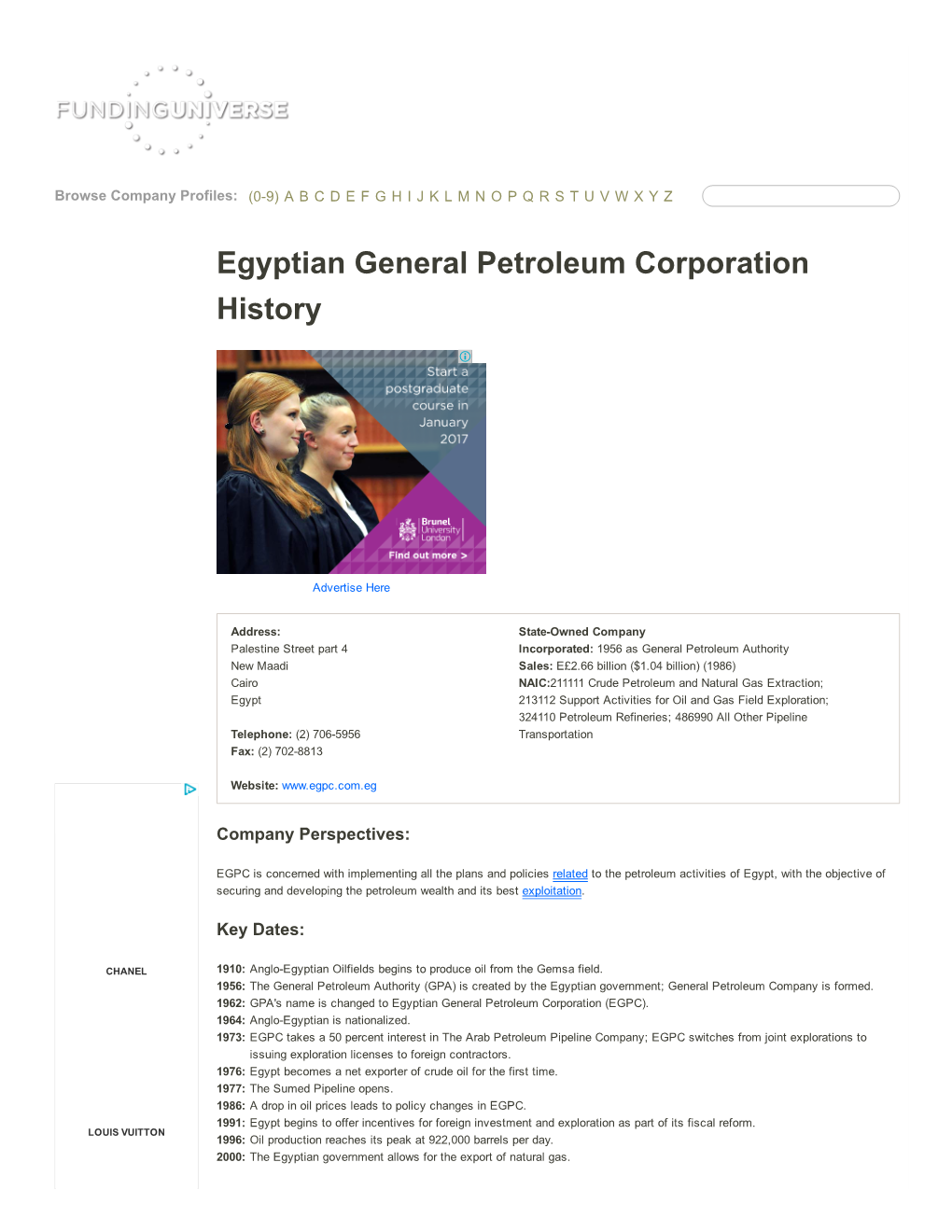 Egyptian General Petroleum Corporation History