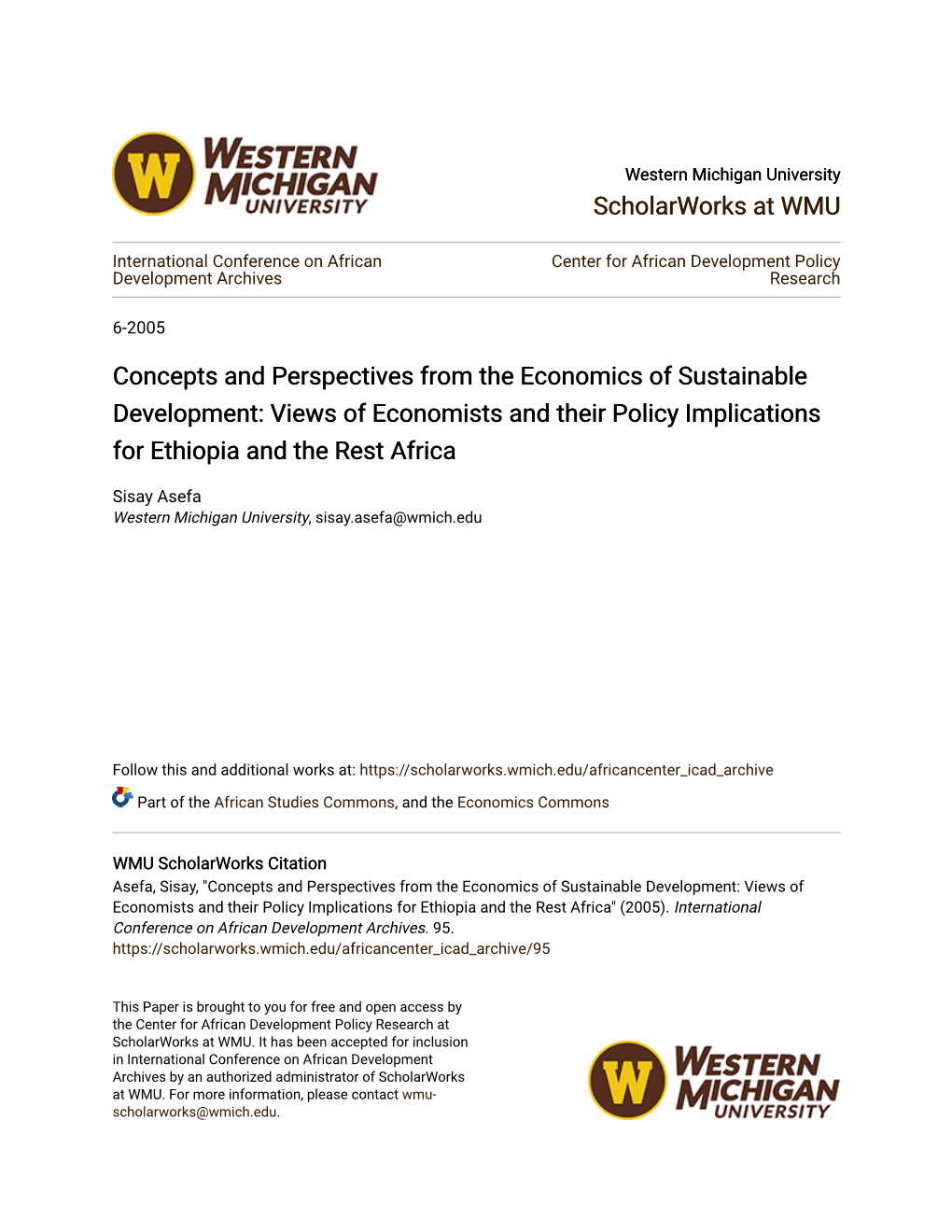 Concepts and Perspectives from the Economics of Sustainable Development: Views of Economists and Their Policy Implications for Ethiopia and the Rest Africa