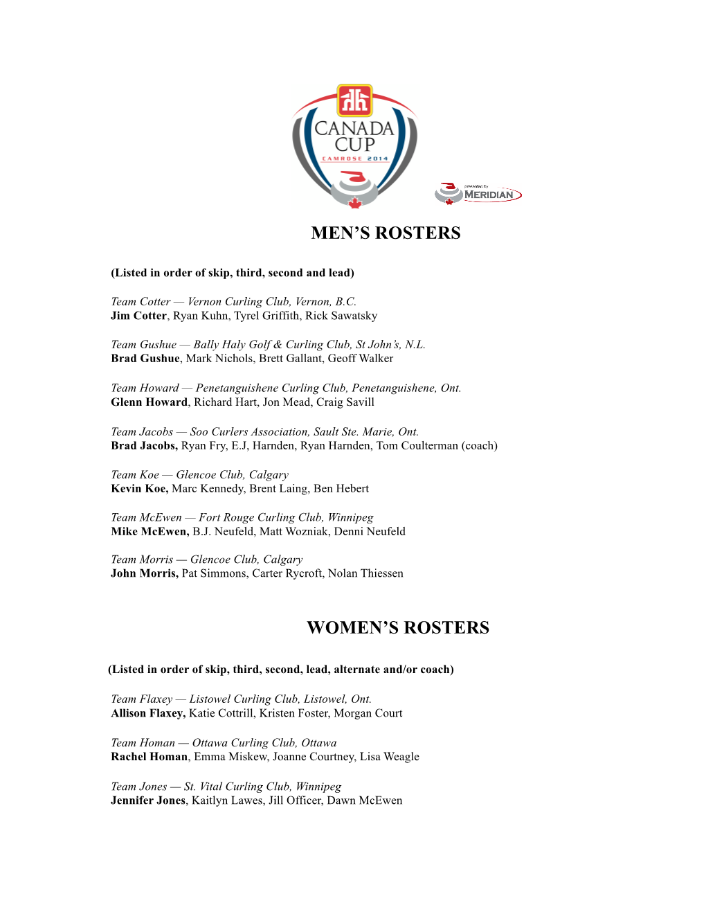 Men's Rosters Women's Rosters