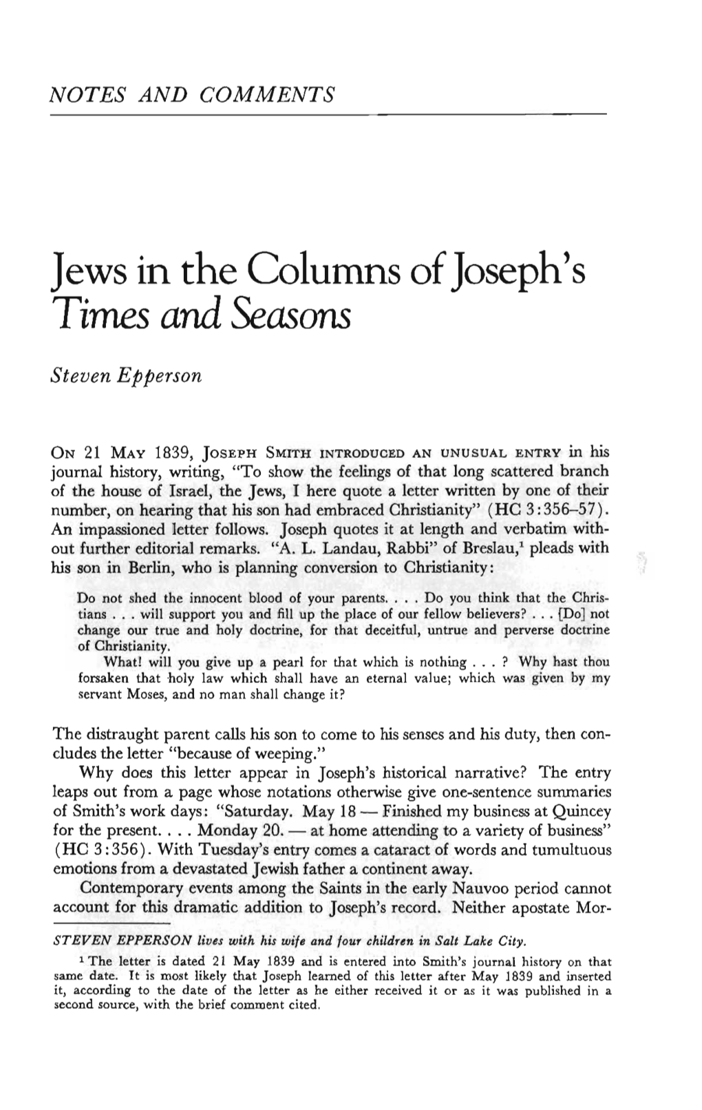 Jews in the Columns of Joseph's Times and Seasons