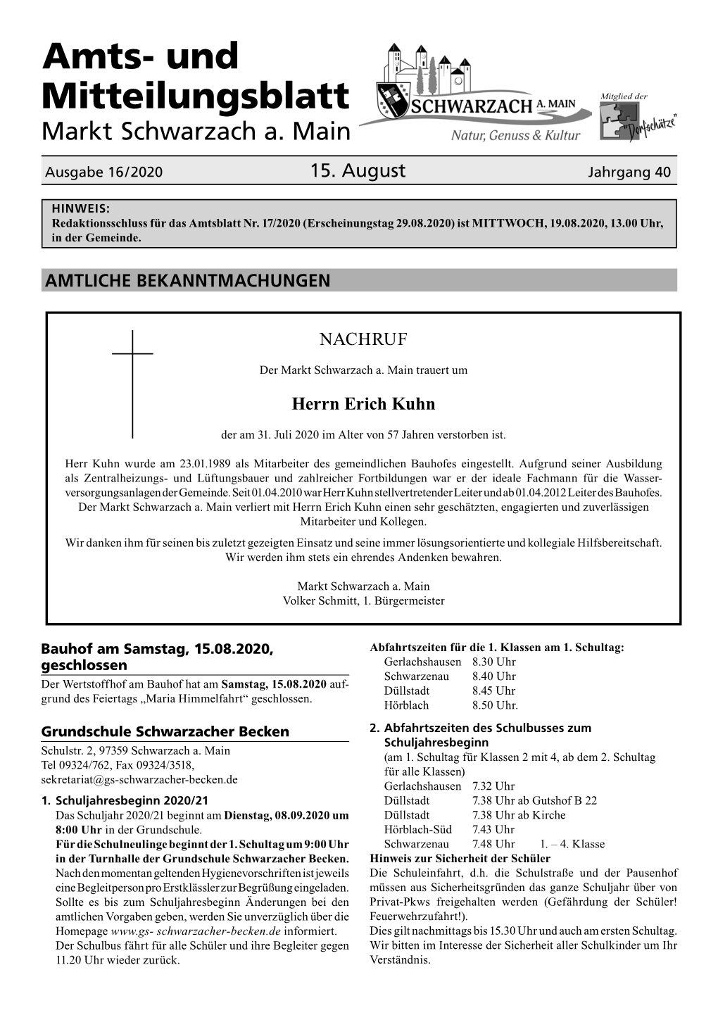 Amts- Und Mitteilungsblatt Markt Schwarzach A