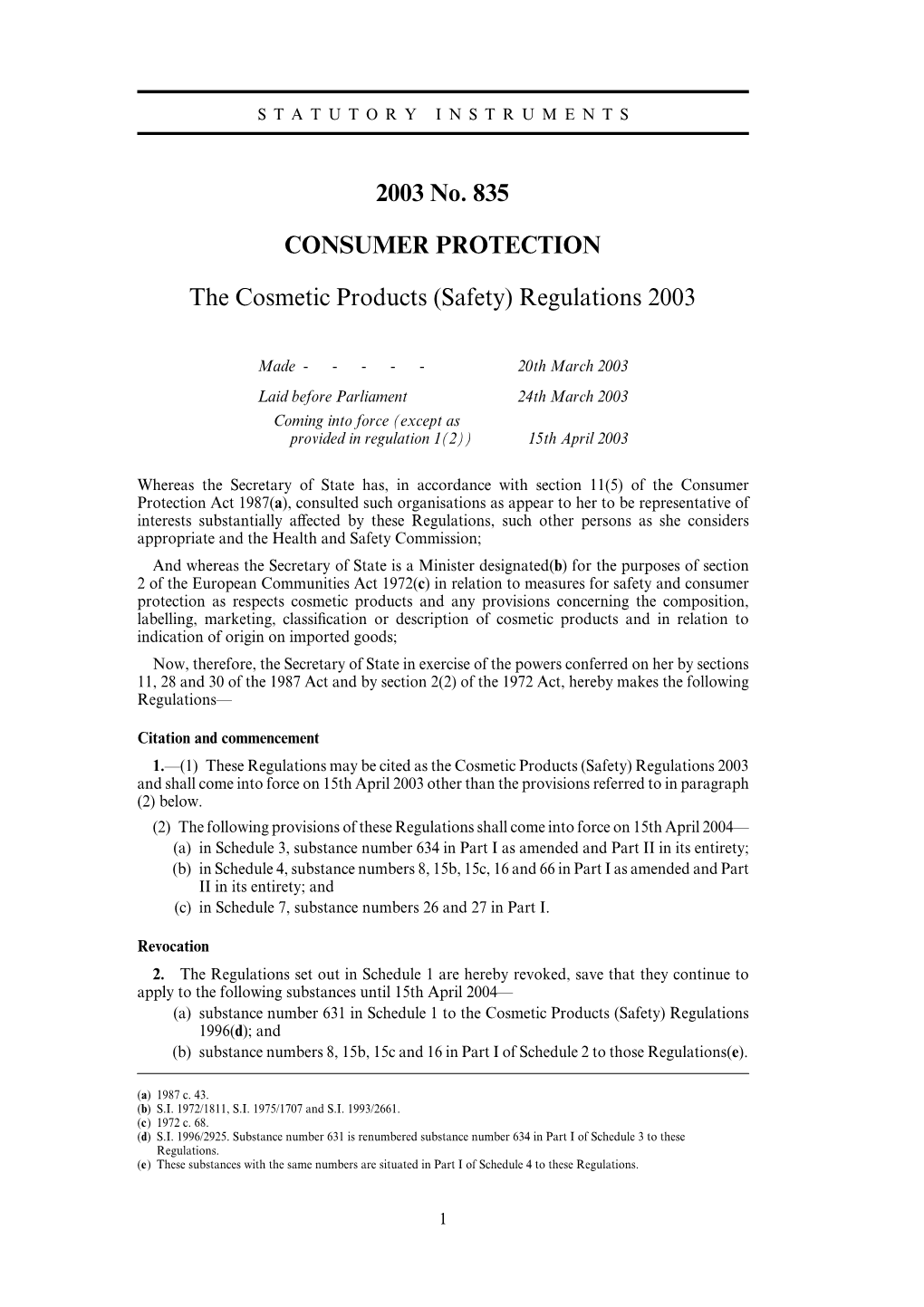 2003 No. 835 CONSUMER PROTECTION The