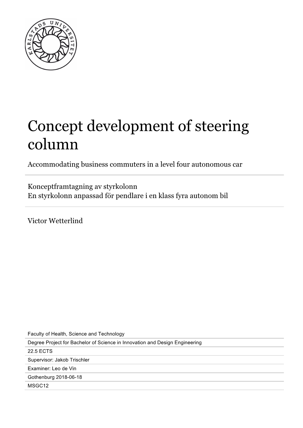 Concept Development of Steering Column