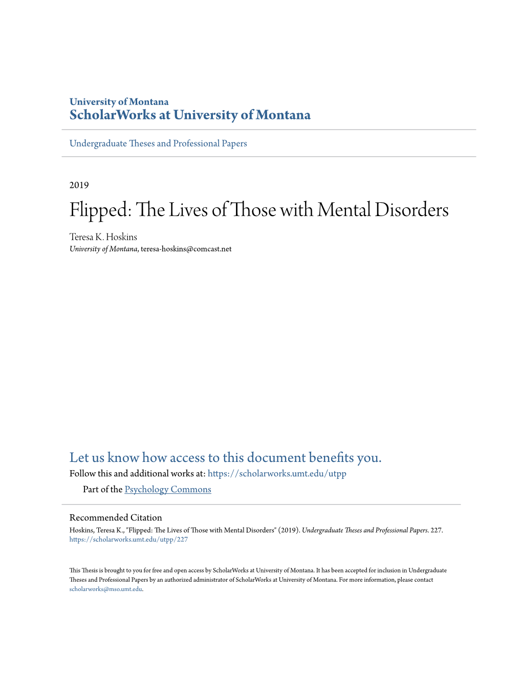 The Lives of Those with Mental Disorders Teresa K