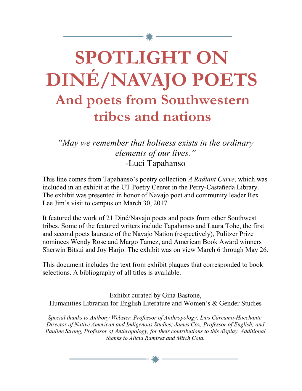 SPOTLIGHT on DINÉ/NAVAJO POETS and Poets from Southwestern Tribes and Nations