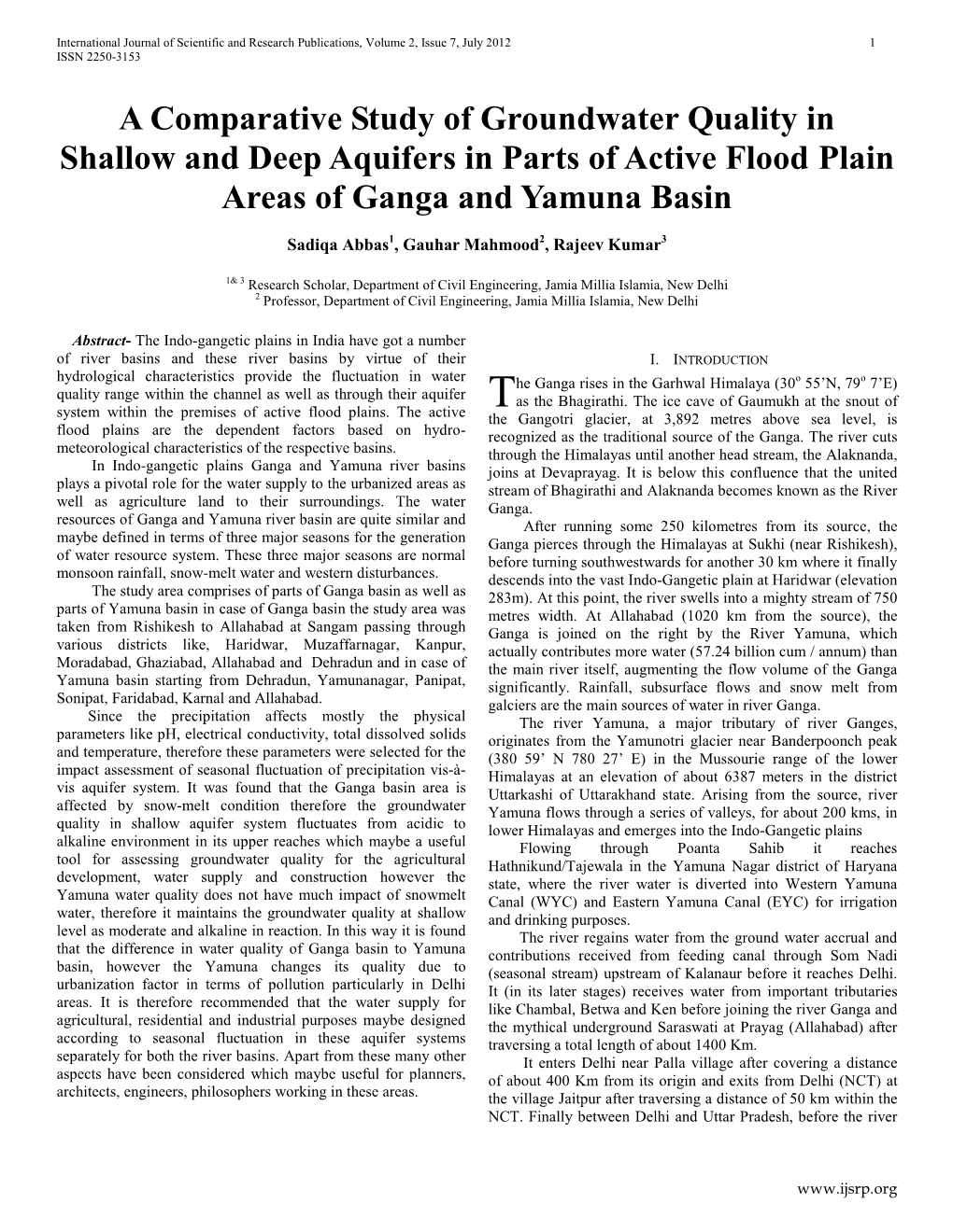 A Comparative Study of Groundwater Quality in Shallow and Deep Aquifers in Parts of Active Flood Plain Areas of Ganga and Yamuna Basin