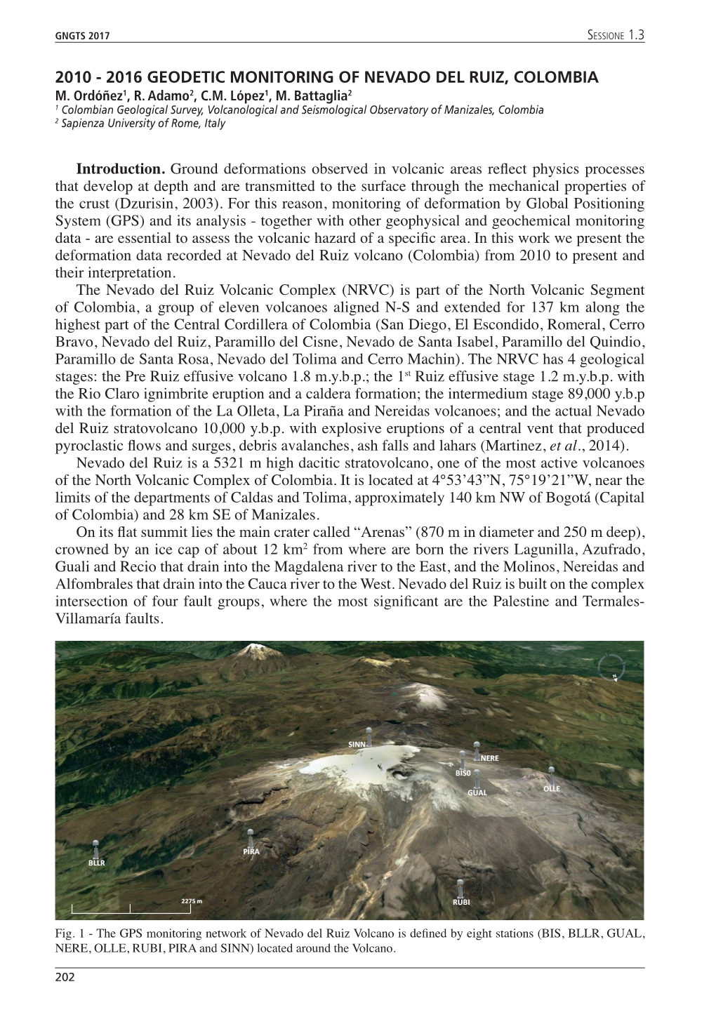 2016 Geodetic Monitoring of Nevado Del Ruiz, Colombia M