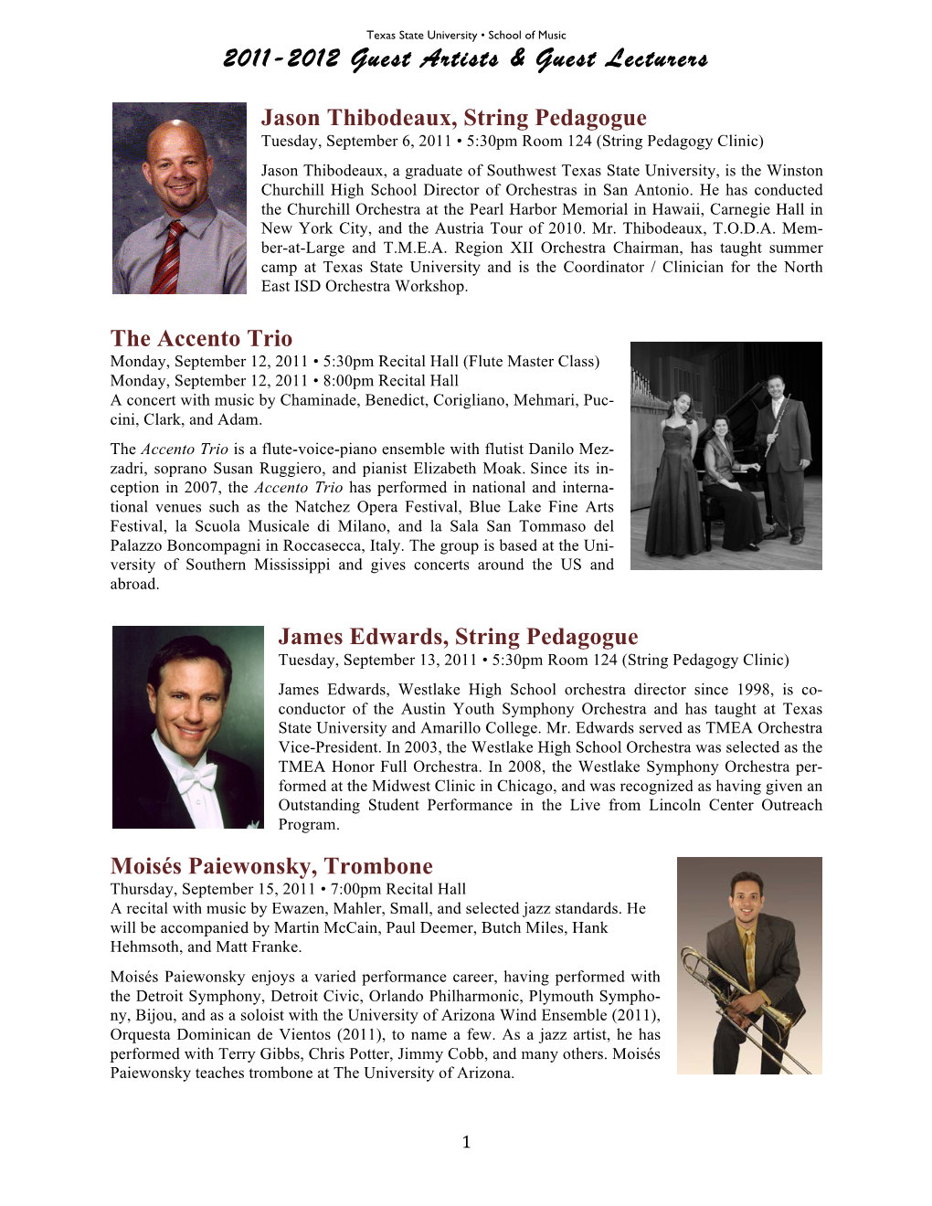 2011-2012 Guest Artists & Guest Lecturers