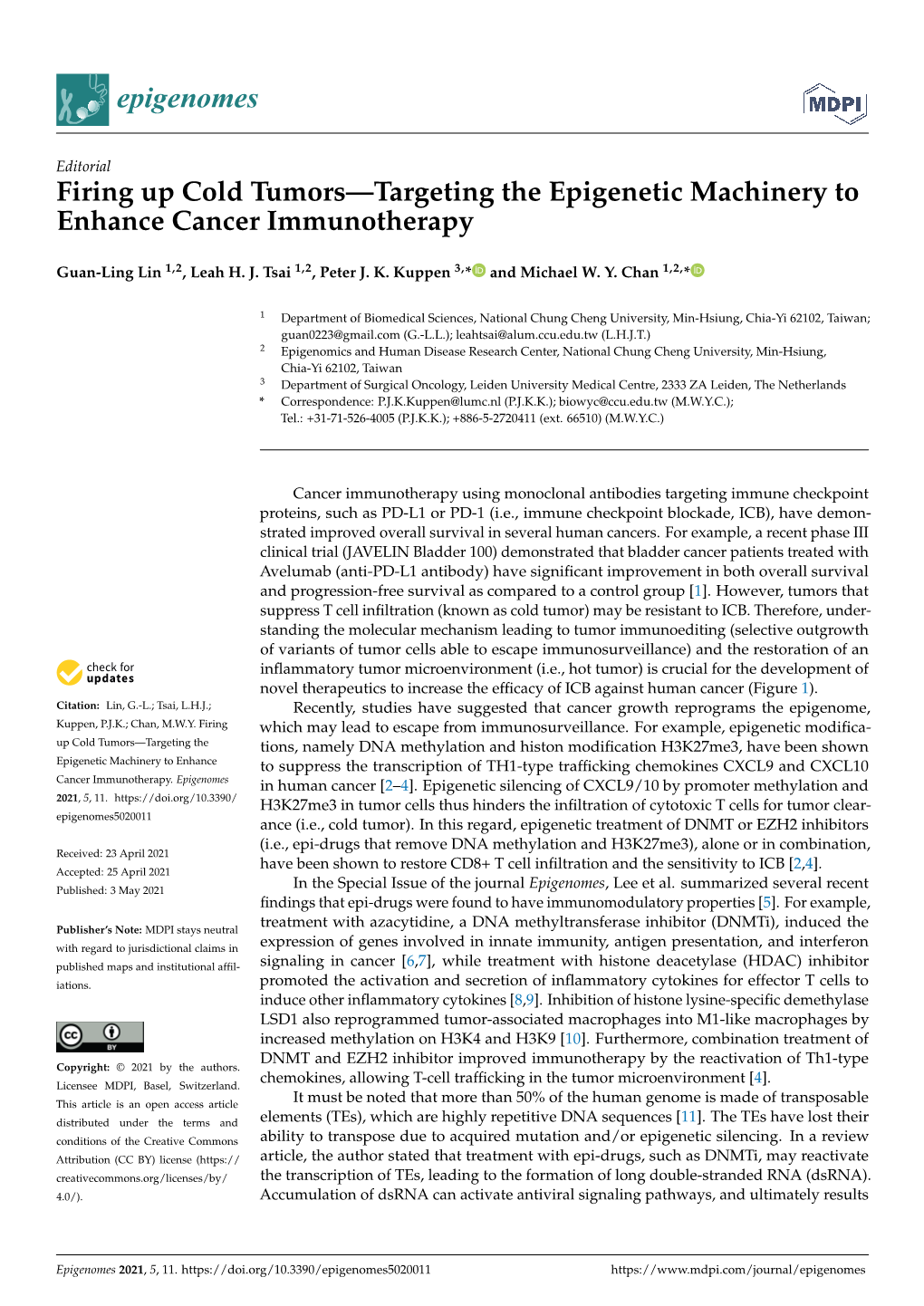 Firing up Cold Tumors—Targeting the Epigenetic Machinery to Enhance Cancer Immunotherapy