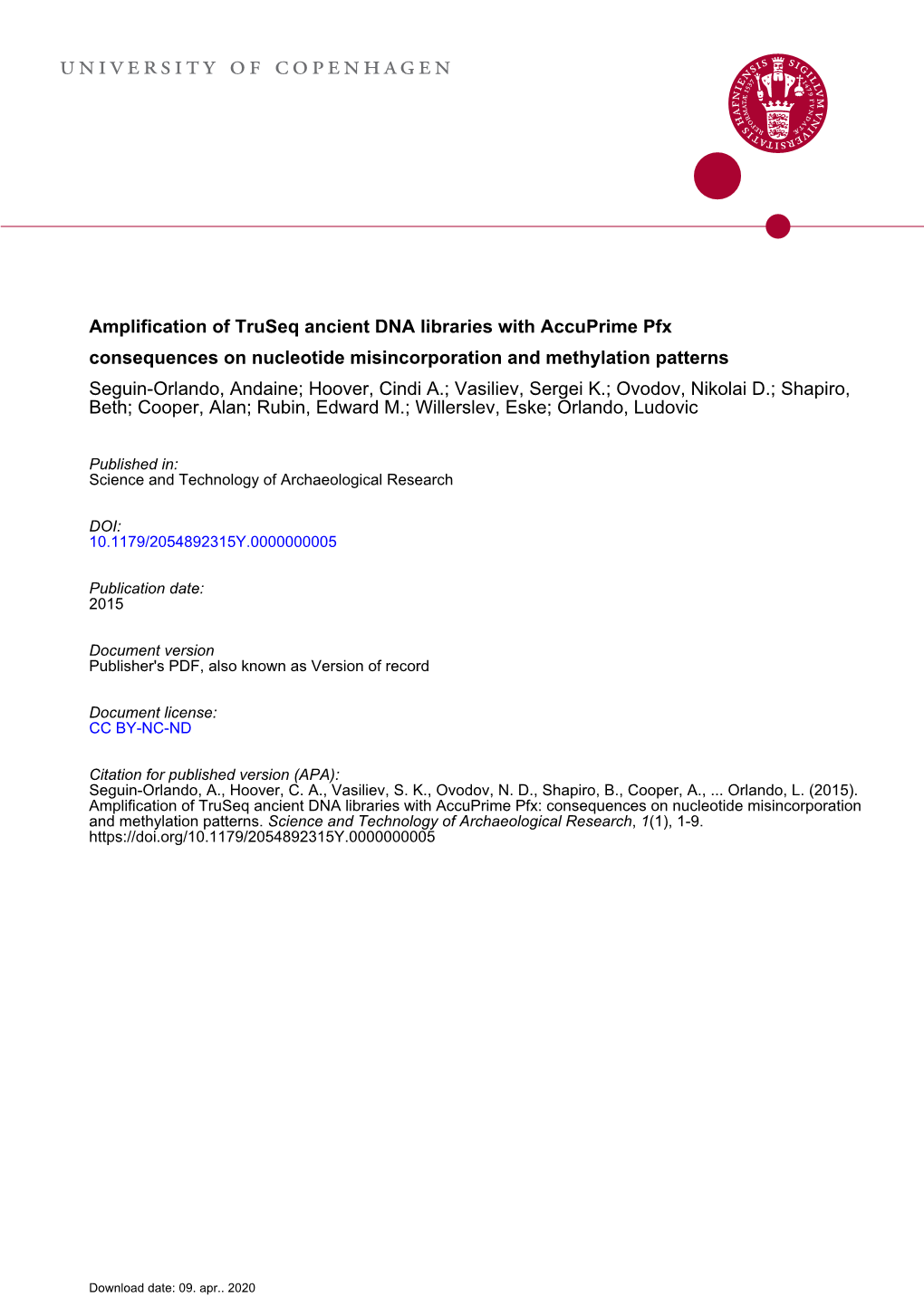 Amplification of Truseq Ancient DNA Libraries with Accuprime