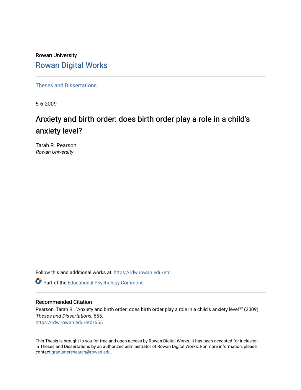 Anxiety and Birth Order: Does Birth Order Play a Role in a Child's Anxiety Level?