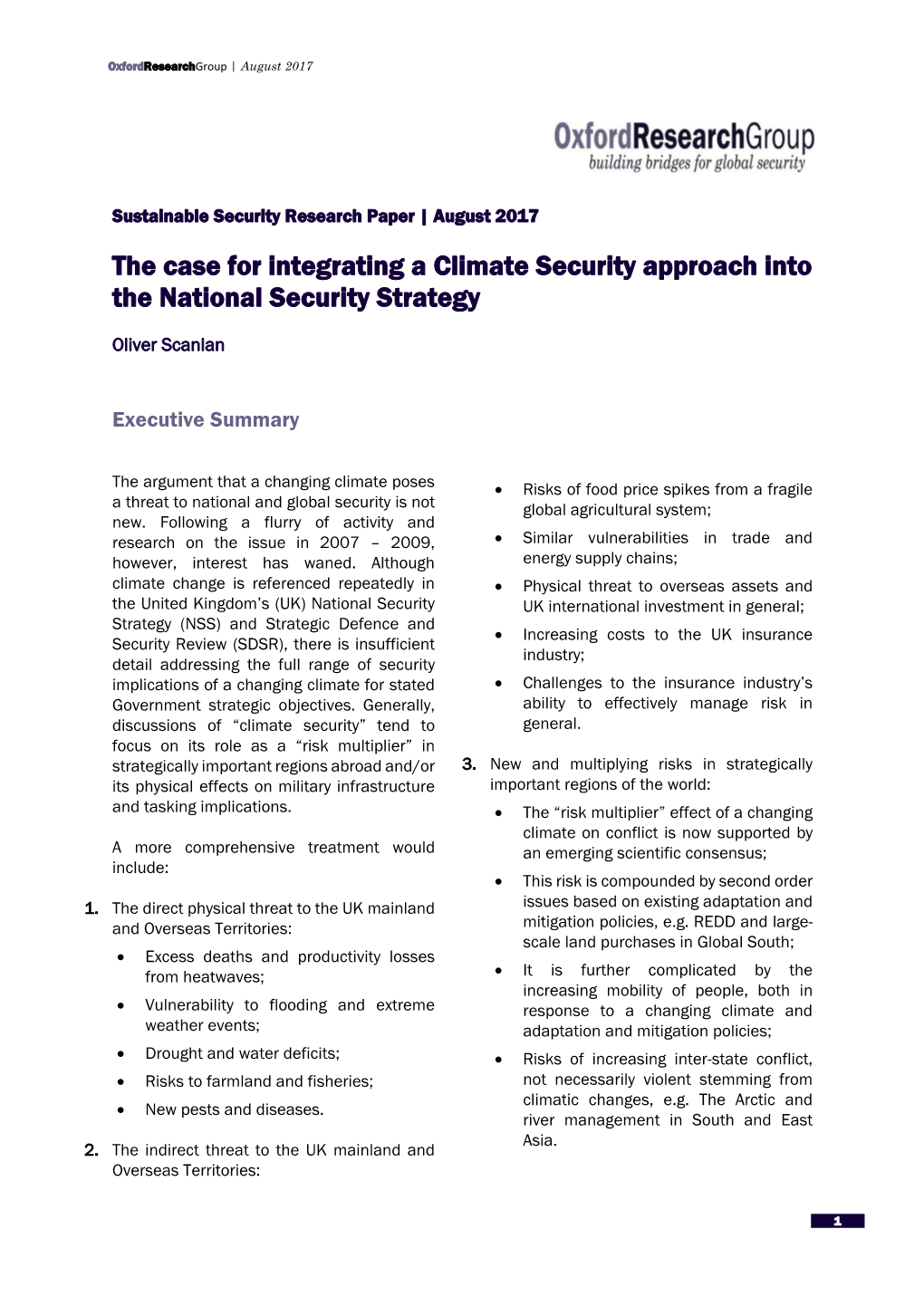 The Case for Integrating a Climate Security Approach Into the National Security Strategy