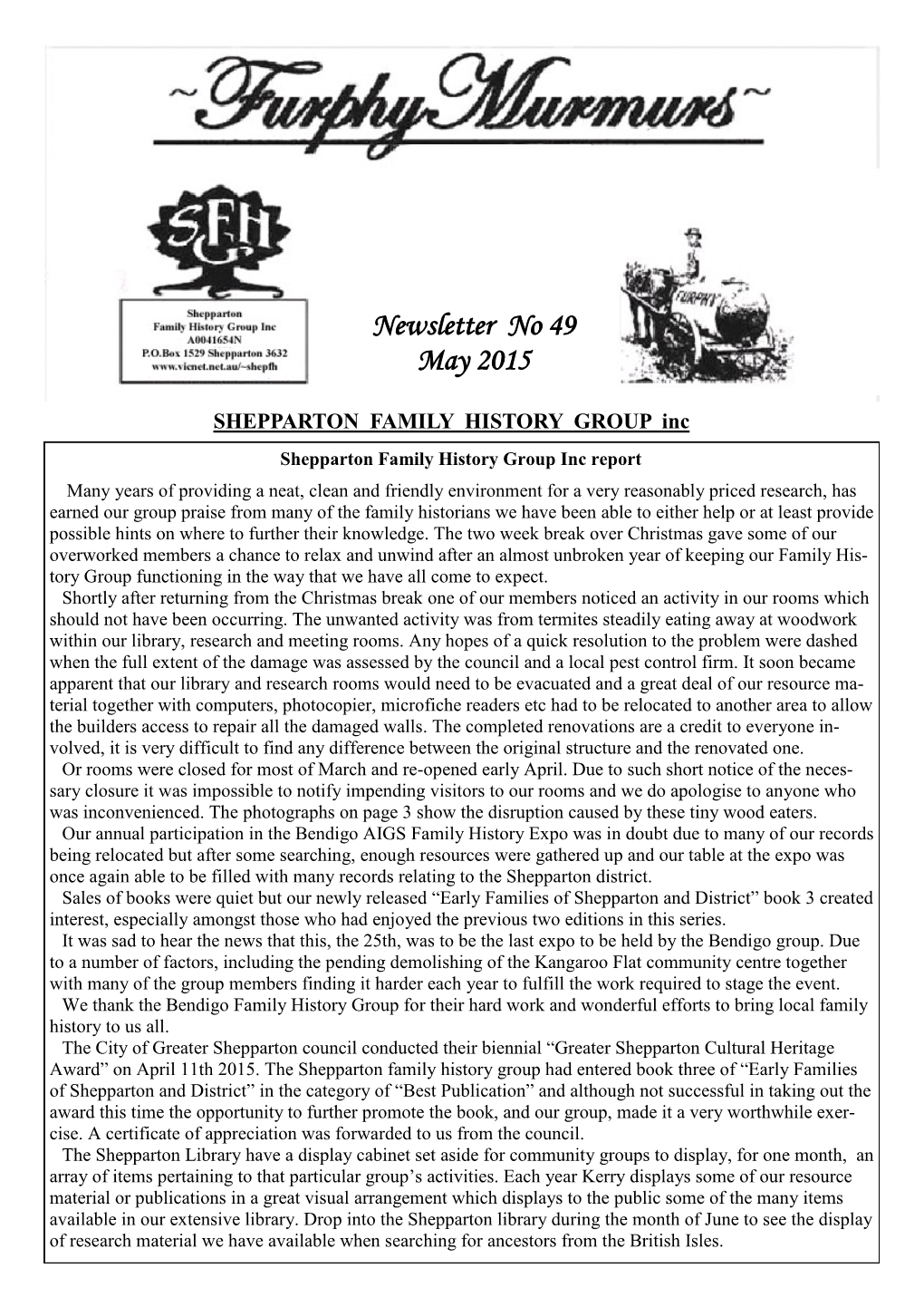 Newsletter No 49 May 2015