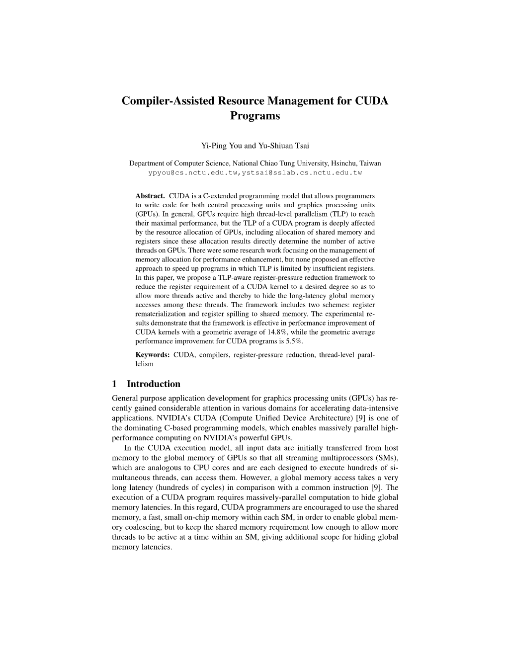 Compiler-Assisted Resource Management for CUDA Programs