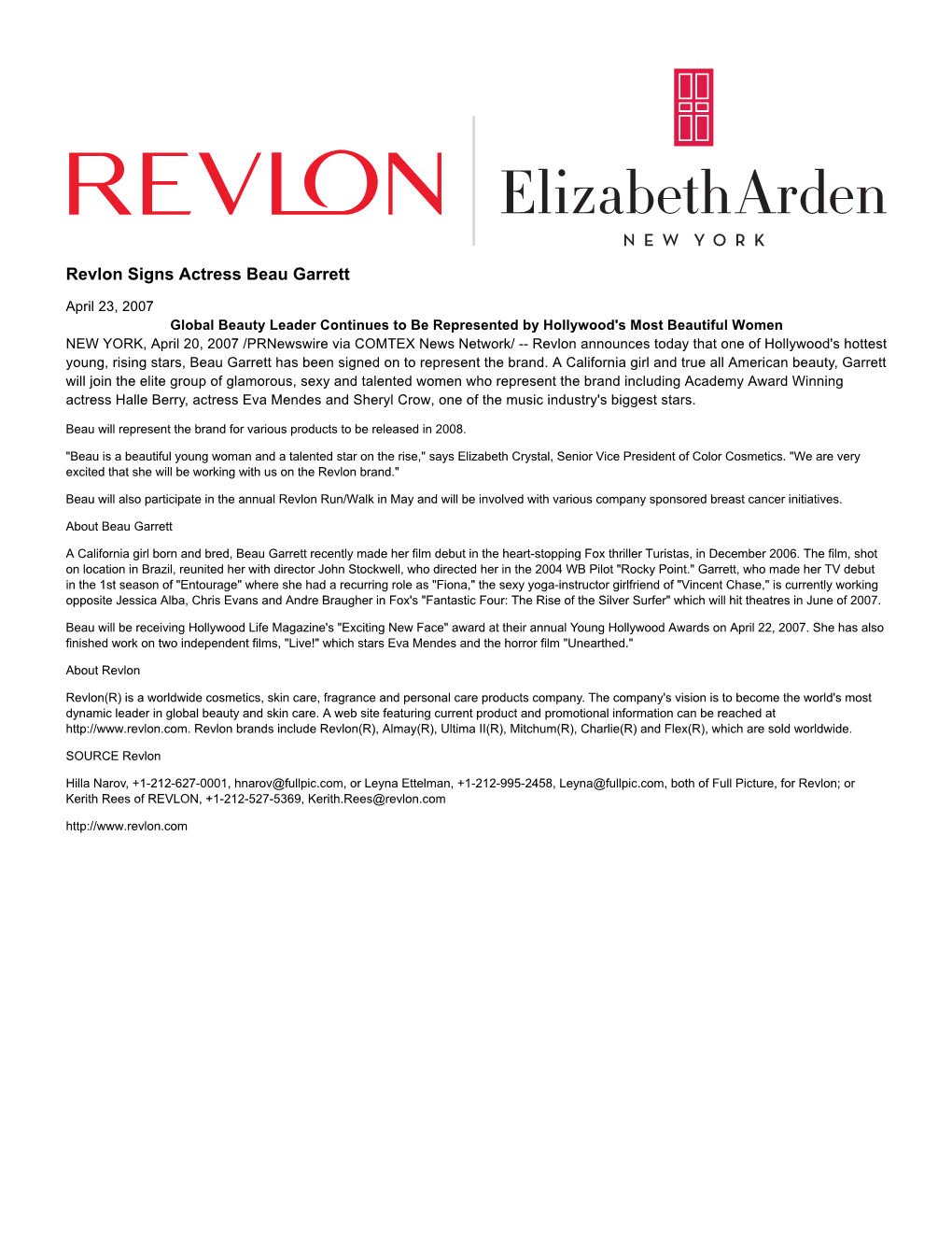 Revlon Signs Actress Beau Garrett