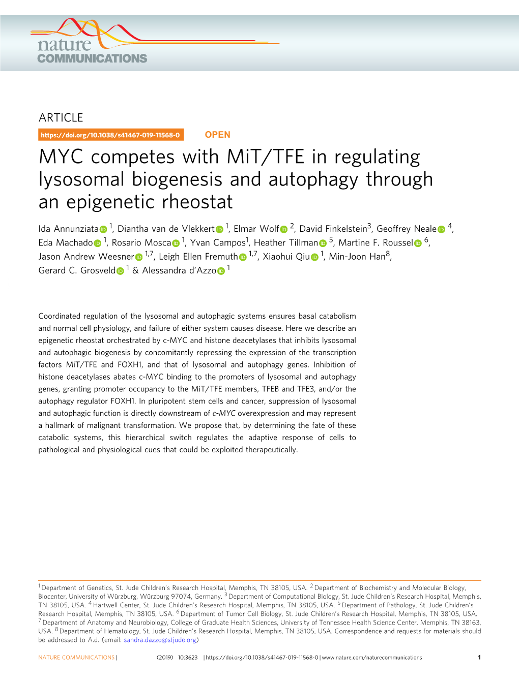 MYC Competes with Mit/TFE in Regulating Lysosomal Biogenesis and Autophagy Through an Epigenetic Rheostat