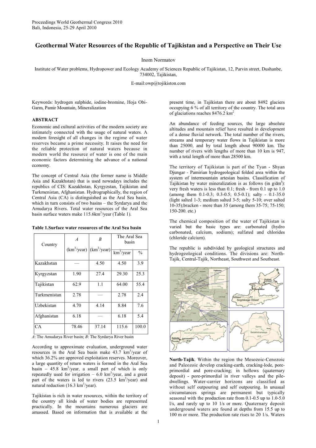 Geothermal Waters Resources of the Republic of Tajikistan And
