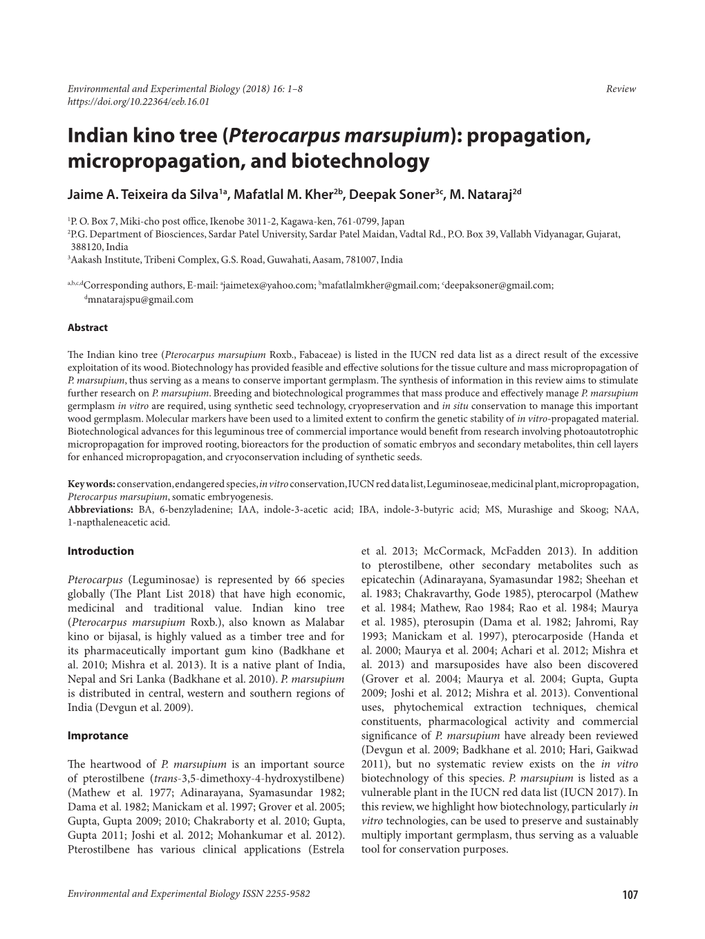 Indian Kino Tree (Pterocarpus Marsupium): Propagation, Micropropagation, and Biotechnology