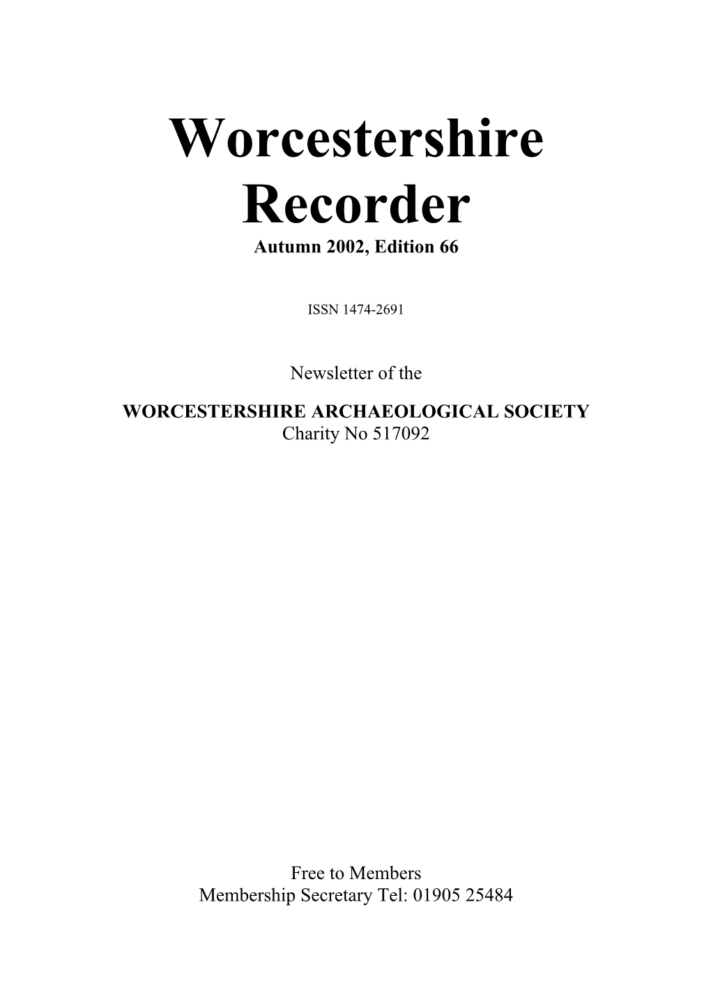 Worcs Recorder Issue 66