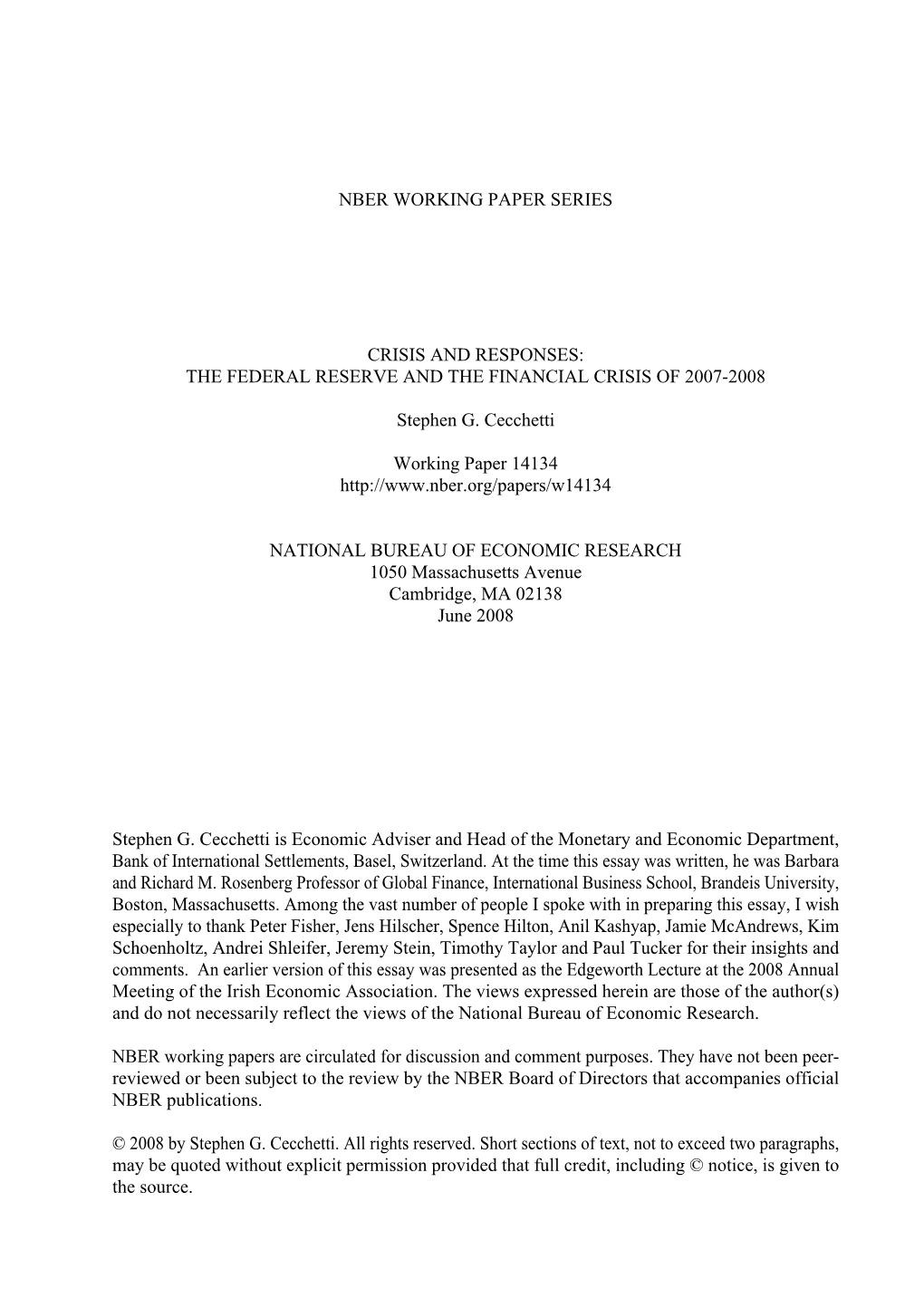 The Federal Reserve and the Financial Crisis of 2007-2008