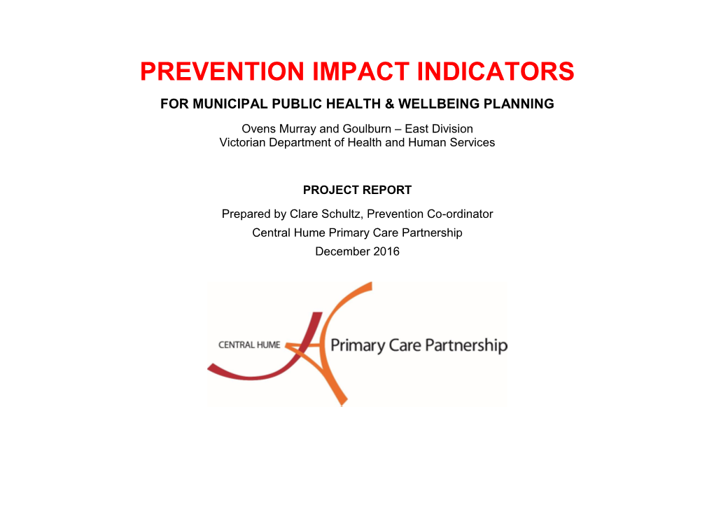 Prevention Impact Indicators for Municipal Public Health & Wellbeing Planning