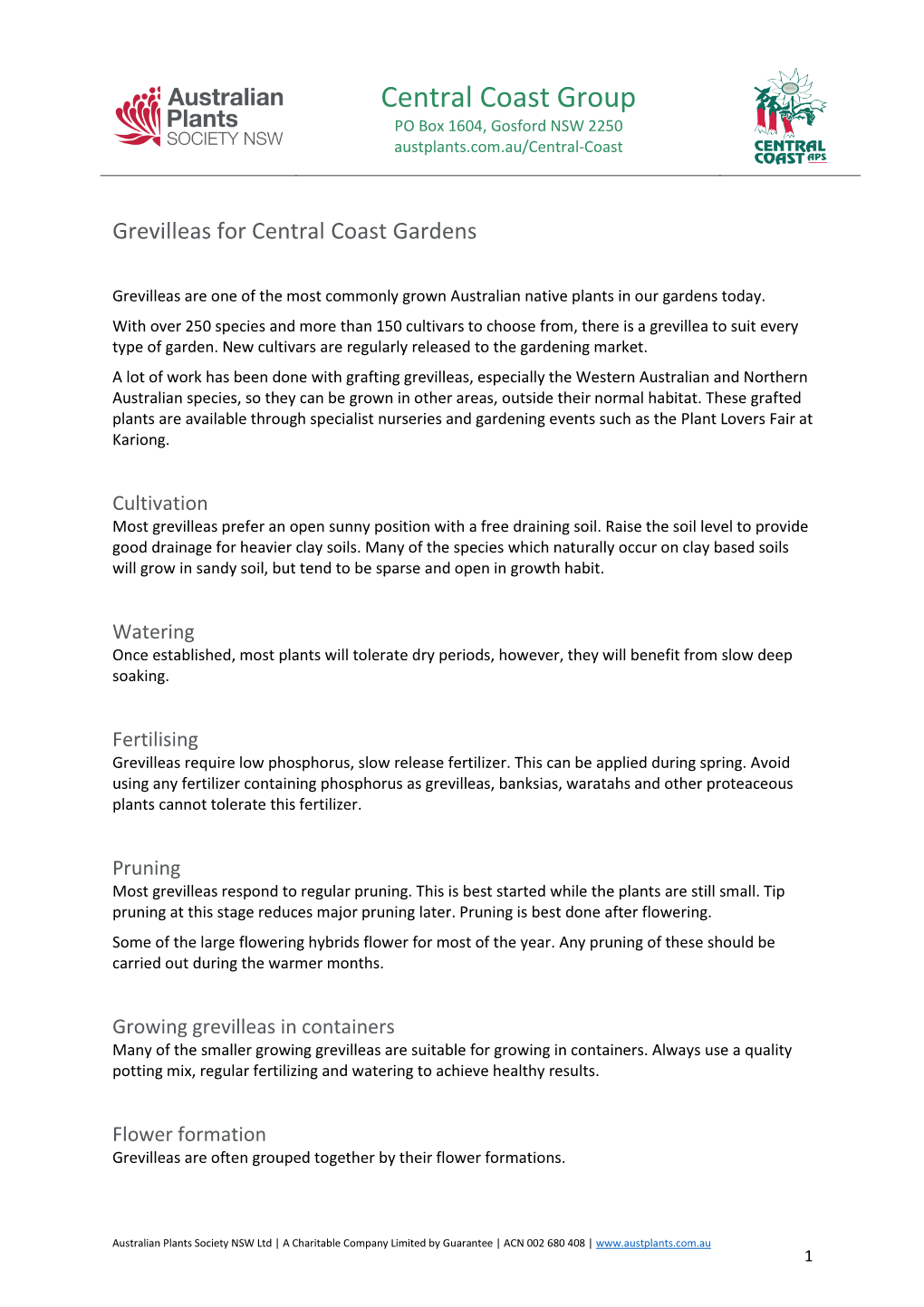 Central Coast Group PO Box 1604, Gosford NSW 2250 Austplants.Com.Au/Central-Coast