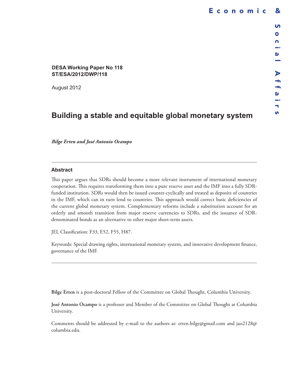 Building a Stable and Equitable Global Monetary System
