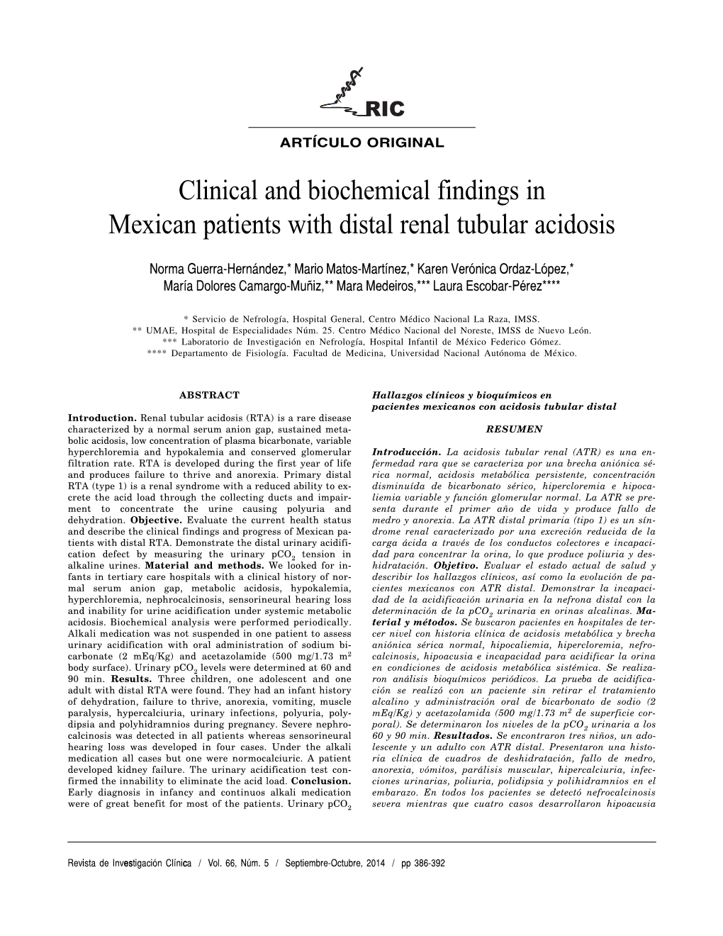 Clinical and Biochemical Findings in Mexican Patients with Distal Renal Tubular Acidosis