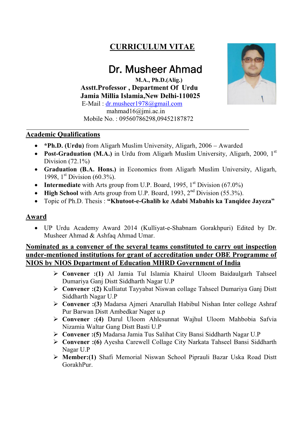 Dr. Musheer Ahmad