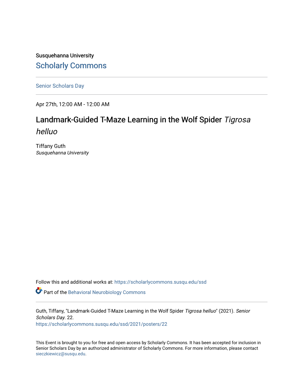 Landmark-Guided T-Maze Learning in the Wolf Spider Tigrosa Helluo