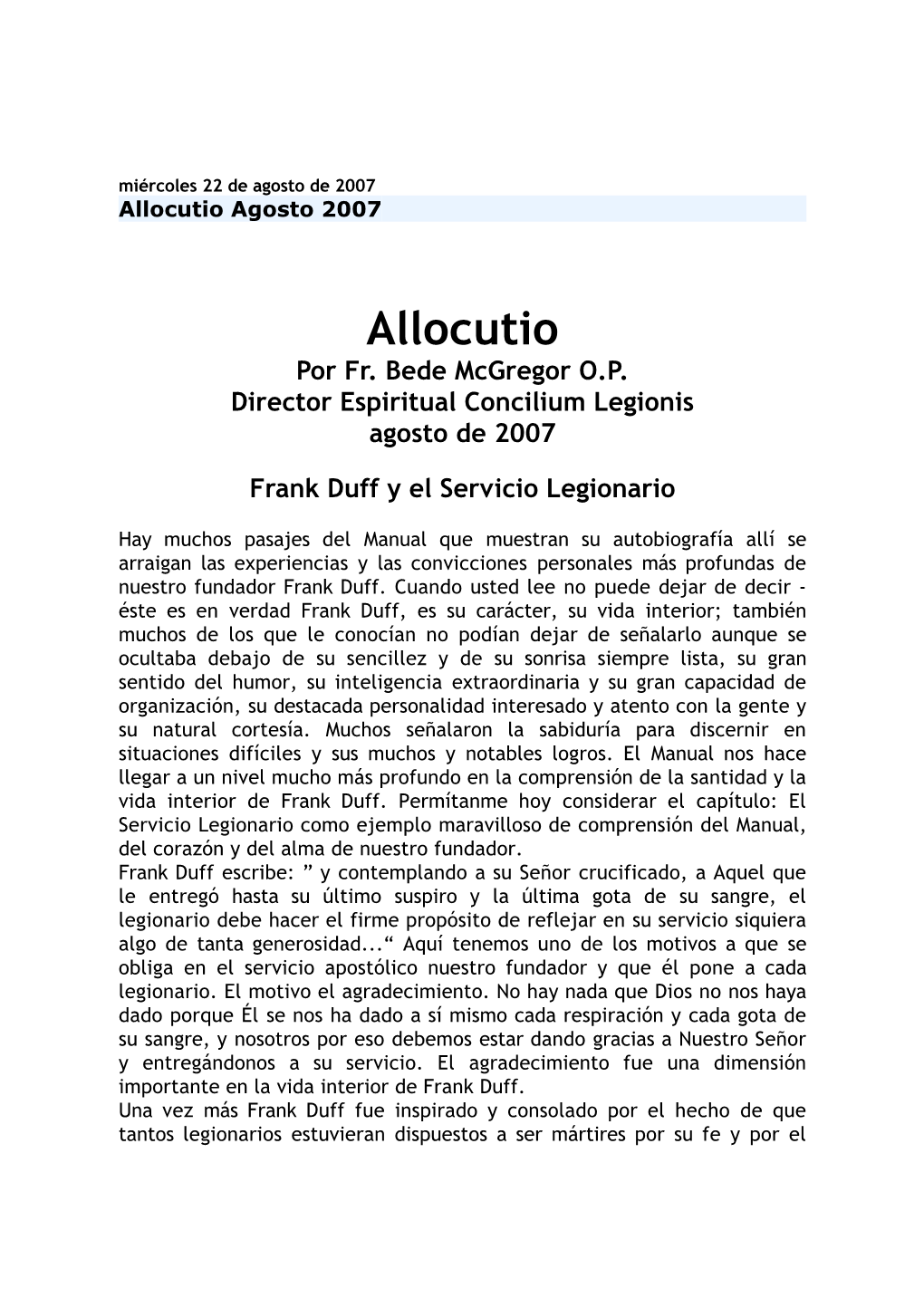 Allocutio Agosto 2007