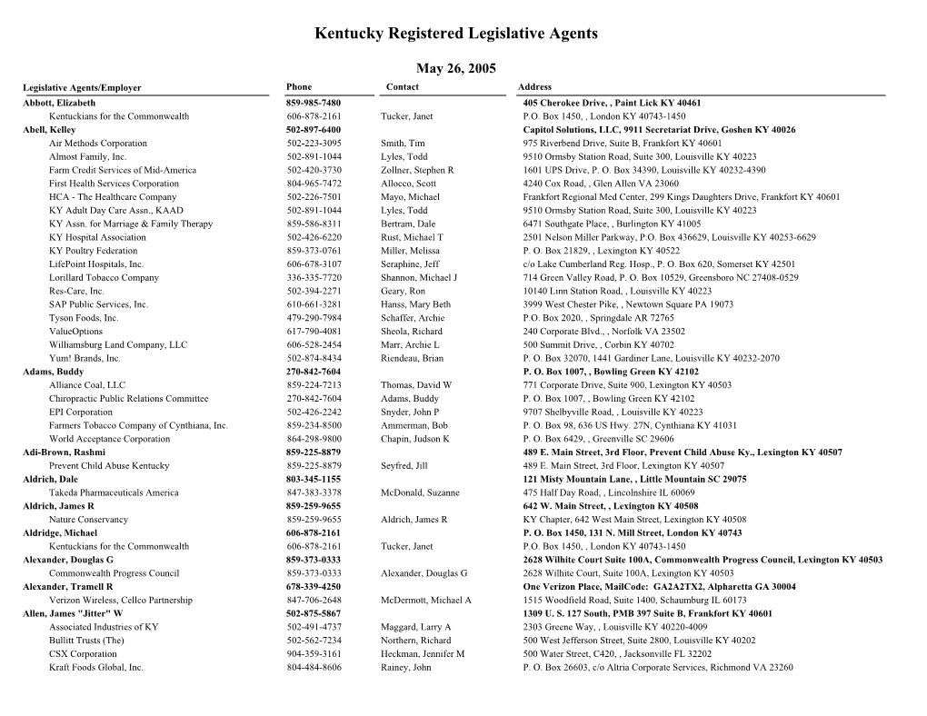 Kentucky Registered Legislative Agents