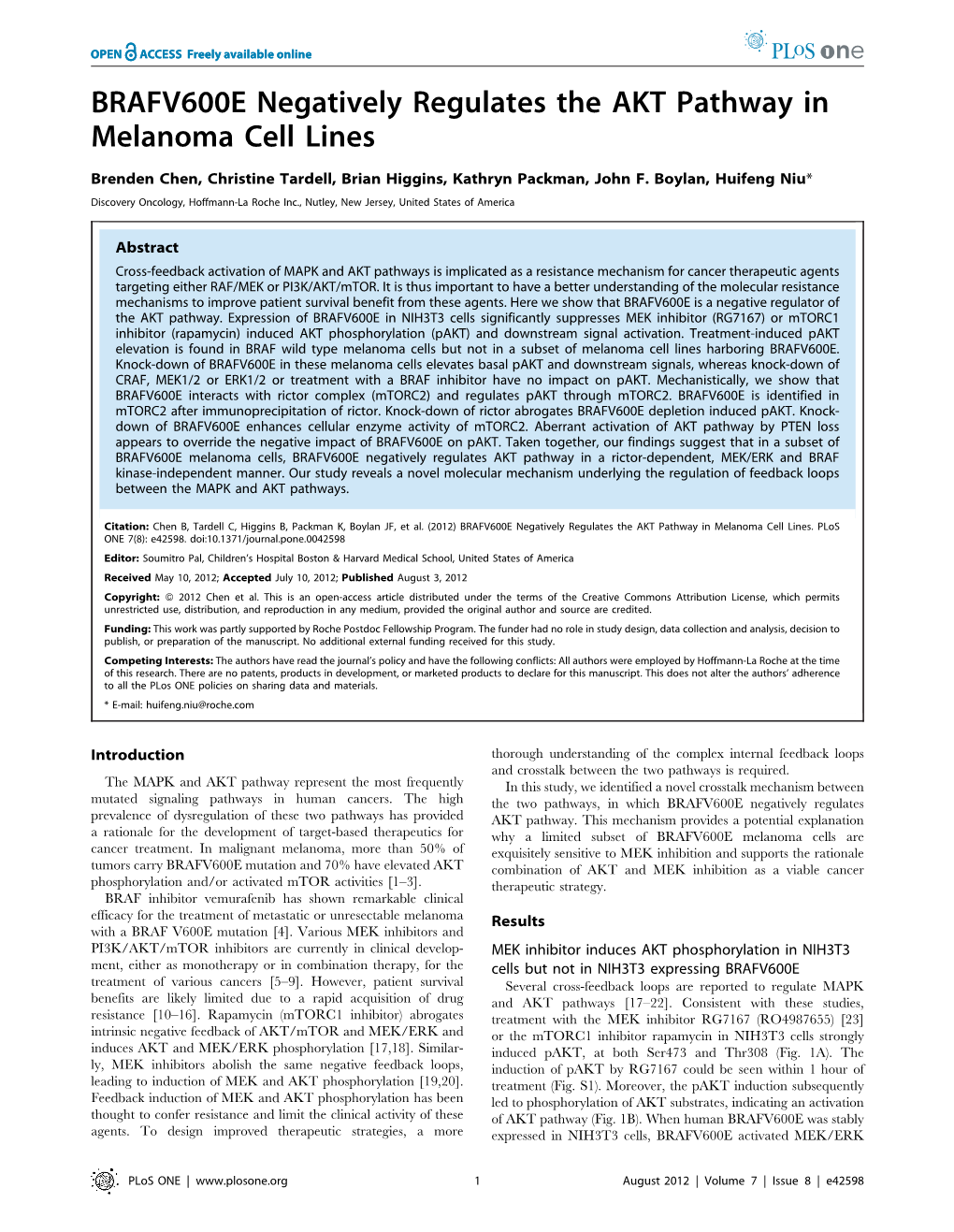 BRAFV600E Negatively Regulates the AKT Pathway in Melanoma Cell Lines