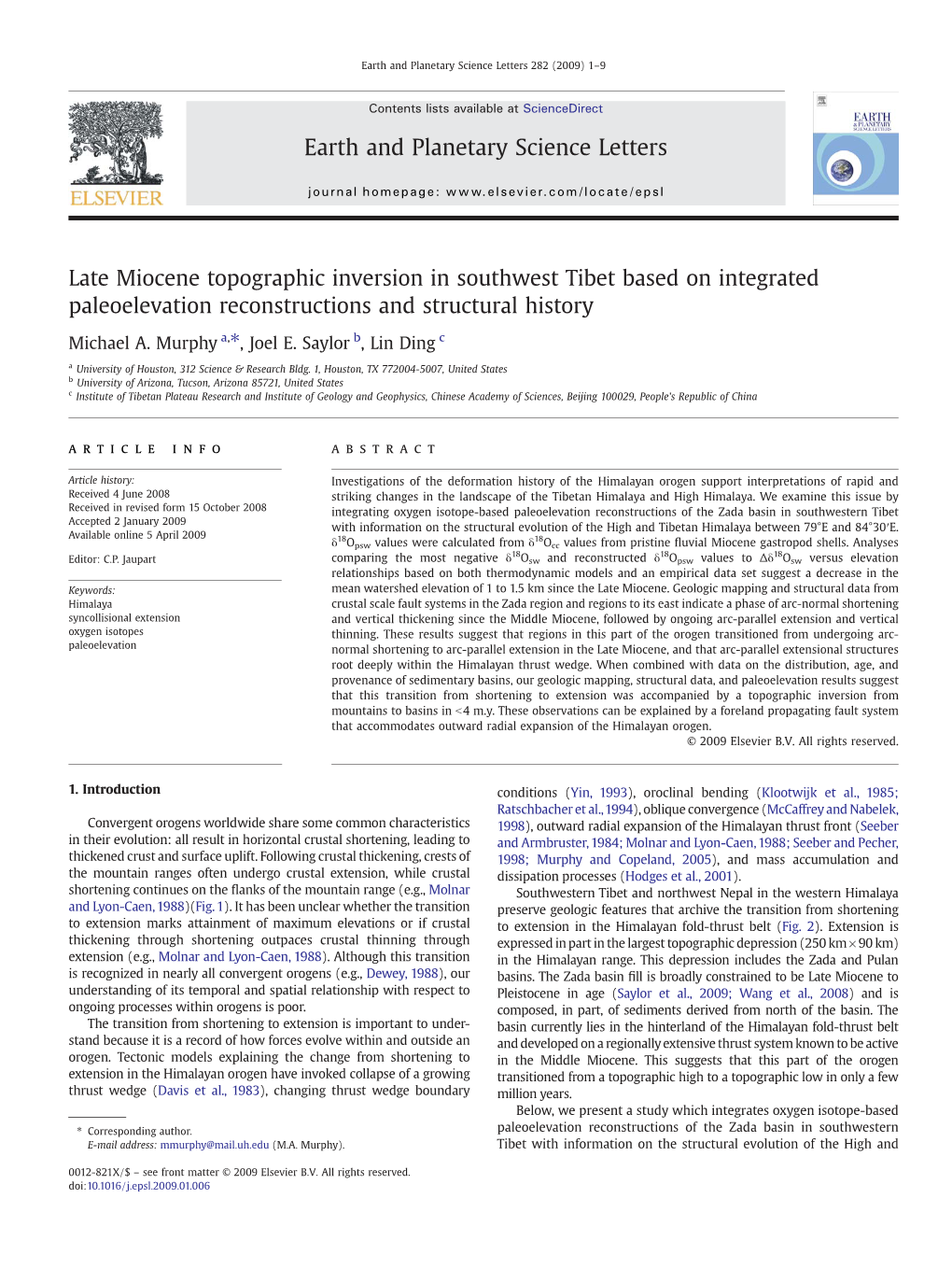 Late Miocene Topographic Inversion in Southwest Tibet Based on Integrated Paleoelevation Reconstructions and Structural History