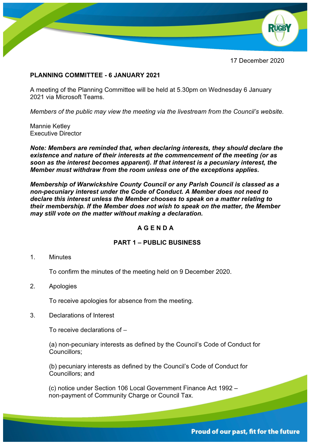 PUBLIC AGENDA Planning Committee 6 January 2021 PART 1