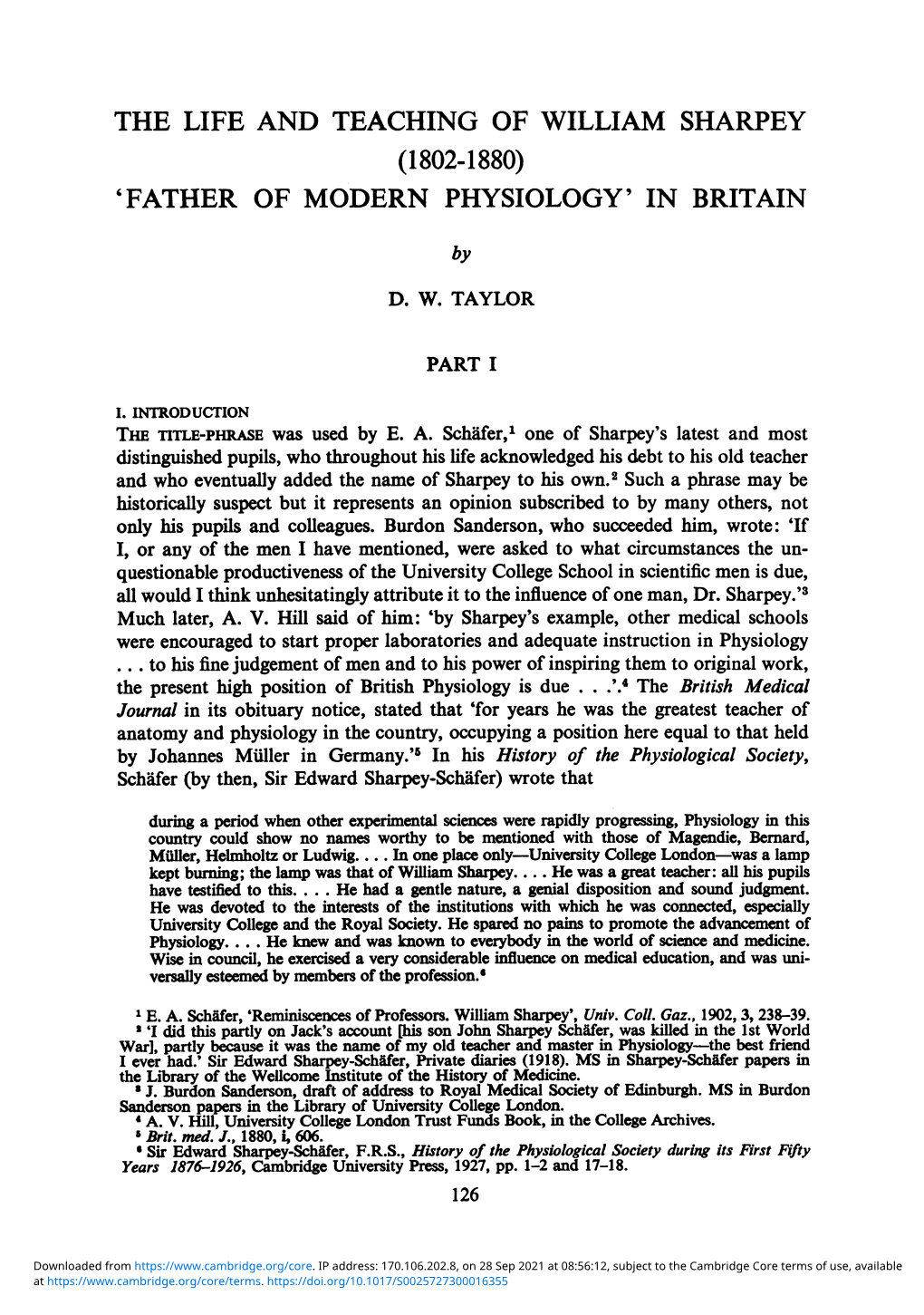 The Life and Teaching of William Sharpey (1802-1880) 'Father of Modern Physiology' in Britain