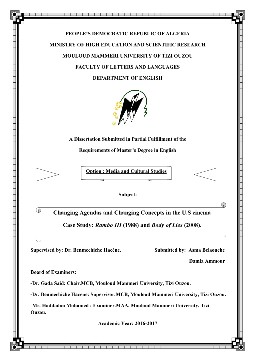 Changing Agendas and Changing Concepts in the U.S Cinema Case