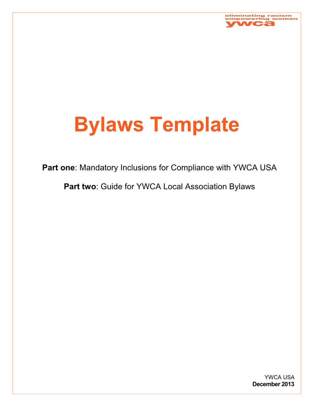 Part 1: Mandatory Bylaws Inclusions for Compliance with YWCA USA