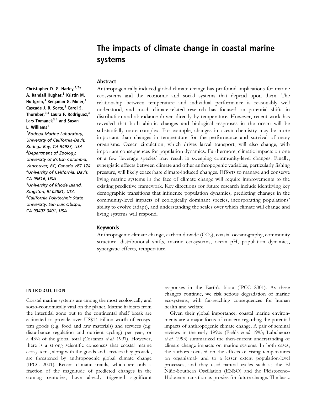 The Impacts of Climate Change in Coastal Marine Systems