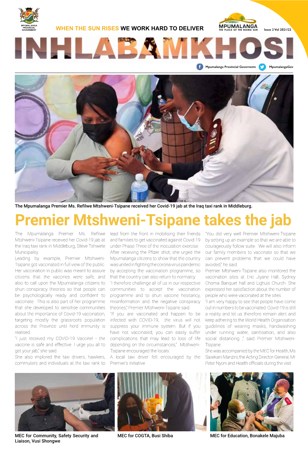 Premier Mtshweni-Tsipane Takes the Jab the Mpumalanga Premier Ms
