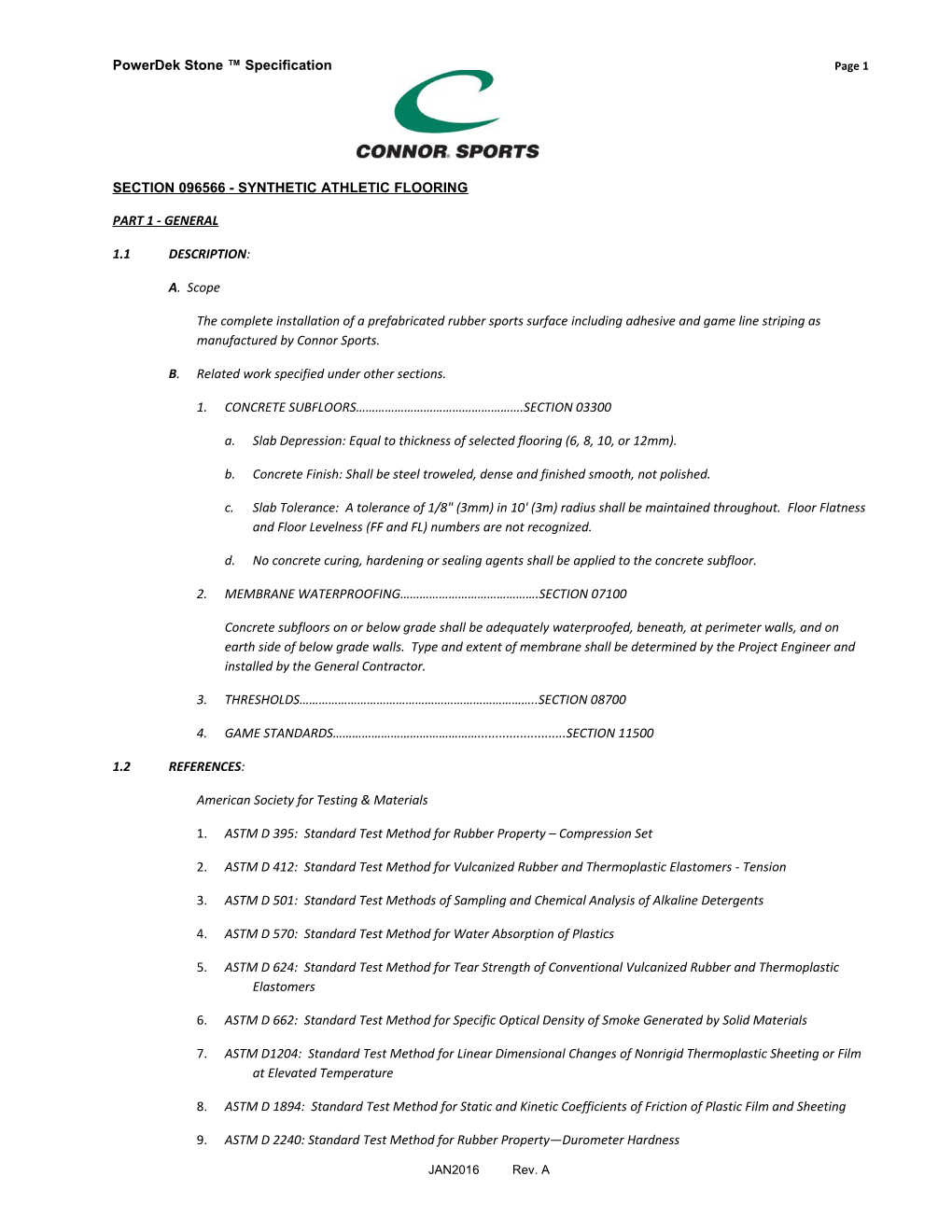 Section 096566 - Synthetic Athletic Flooring